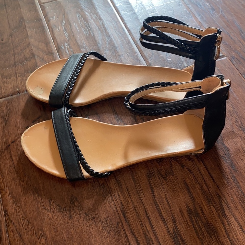Bella Marie black ankle strap zip back closure sandals 7.5 Birken-15 - Picture 2 of 8